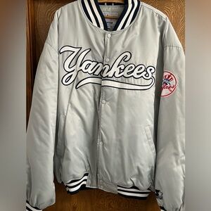 New York Yankees, Grey, Starter, Satin, Bomber Jacket. Size XXL